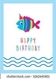 cute fish happy birthday greeting card