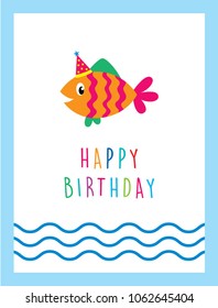 cute fish happy birthday greeting card