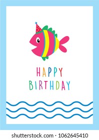 cute fish happy birthday greeting card