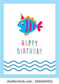 cute fish happy birthday greeting card