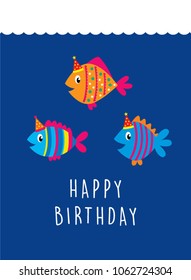 cute fish happy birthday greeting card