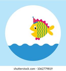 cute fish happy birthday greeting tag
