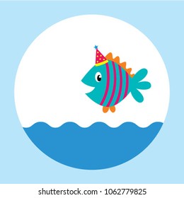 cute fish happy birthday greeting tag