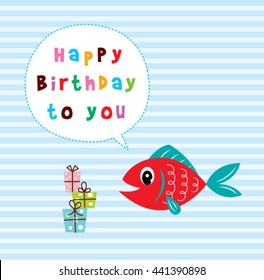 cute fish happy birthday greeting card