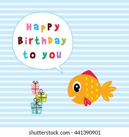 cute fish happy birthday greeting card
