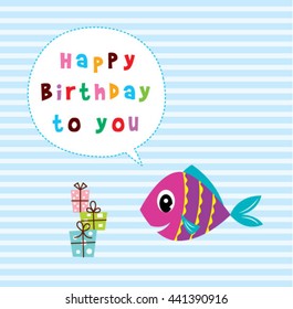 cute fish happy birthday greeting card