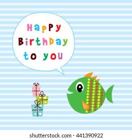 cute fish happy birthday greeting card