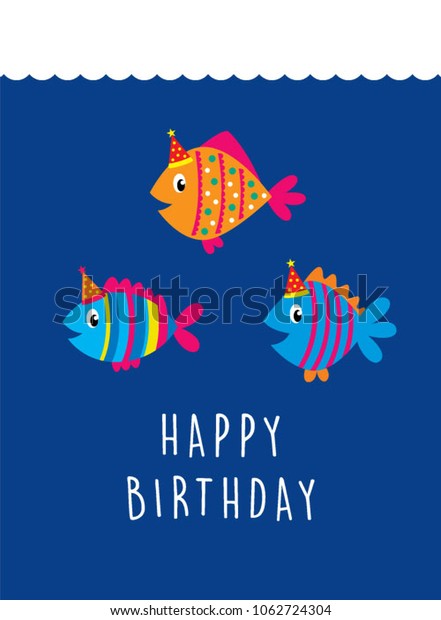 Download Cute Fish Happy Birthday Greeting Card Stock Vector (Royalty Free) 1062724304