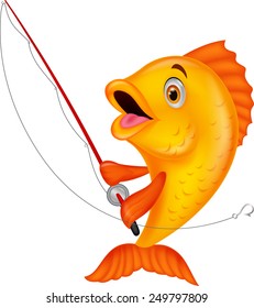 Cute Fish Holding Fishing Rod