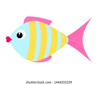 Cute fish icon. Cartoon flat style. Vector clipart illustration on white background.