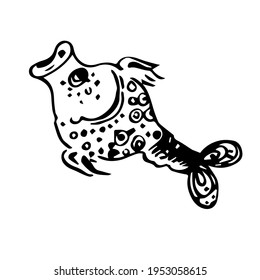  Cute Fish ,icon, graphics.Vector illustration on isolated white background.Coloring.Hand-drawn style.