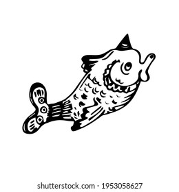  Cute Fish, icono, gráficos.Ilustración vectorial sobre fondo blanco aislado.Color.Estilo dibujado a mano.