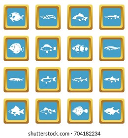 Cute fish icons set in azur color isolated vector illustration for web and any design