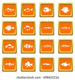 Cute fish icons set in orange color isolated vector illustration for web and any design