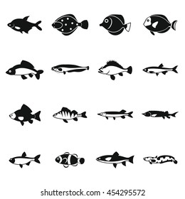 Cute fish icons set in simple style. Sea set collection isolated vector illustration