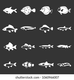 Cute fish icons set vector white isolated on grey background 