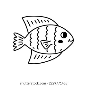 Cute fish isolated on white background. Vector hand-drawn illustration in doodle style. Perfect for decorations, logo, various designs.
