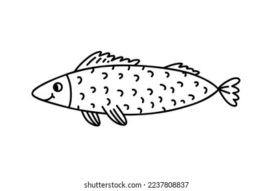 Cute fish isolated on white background. Vector hand-drawn illustration in doodle style. Perfect for decorations, logo, various designs.