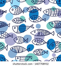 Cute fish.  Kids background. Can be used in textile industry, paper, background, scrapbooking.