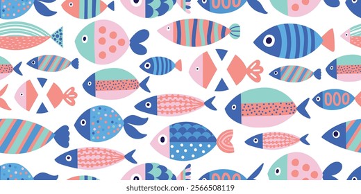 Cute  fish.  Kids background. Can be used in textile industry, paper, background, scrapbooking.