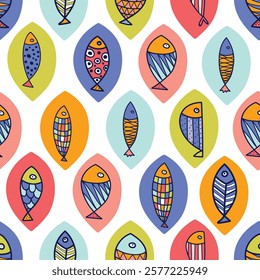 Cute  fish.  Kids background. Can be used in textile industry, paper, background, scrapbooking.