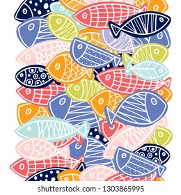 Cute fish.  Kids background. Horizontal seamless pattern.