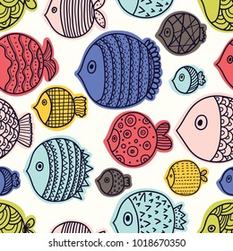 Cute fish.  Kids background. Seamless pattern.