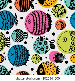 Cute fish.  Kids background. Seamless pattern.