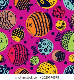 Cute fish.  Kids background. Seamless pattern.