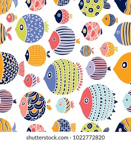 Cute fish.  Kids background. Seamless pattern.