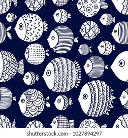 Cute fish.  Kids background. Seamless pattern.