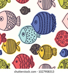 Cute fish.  Kids background. Seamless pattern.