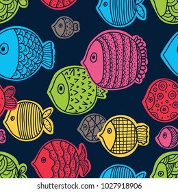 Cute fish.  Kids background. Seamless pattern.