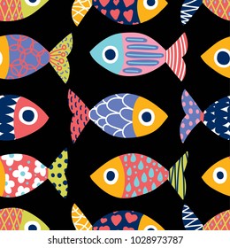 Cute fish.  Kids background. Seamless pattern.
