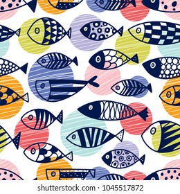 Cute fish.  Kids background. Seamless pattern.