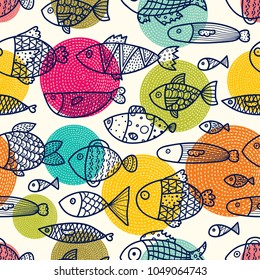 Cute fish.  Kids background. Seamless pattern.