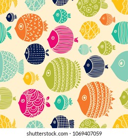 Cute fish.  Kids background. Seamless pattern.