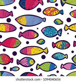 Cute fish.  Kids background. Seamless pattern.