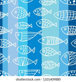 Geruchter Fisch.  Kinderhintergrund. Nahtloses Muster.