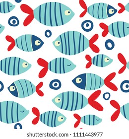 Cute fish. Kids background. Seamless pattern.
