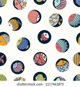 Cute fish.  Kids background. Seamless pattern.