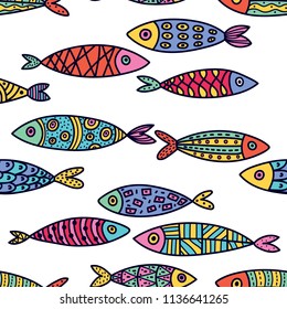 Cute fish.  Kids background. Seamless pattern.