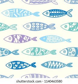 Cute fish.  Kids background. Seamless pattern.