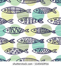 Cute fish.  Kids background. Seamless pattern.