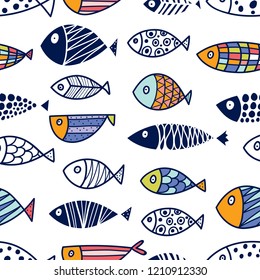 Cute fish.  Kids background. Seamless pattern. Can be used in textile industry, paper, background, scrapbooking.