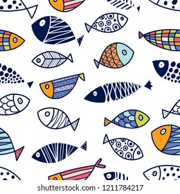 Cute fish.  Kids background. Seamless pattern. Can be used in textile industry, paper, background, scrapbooking.