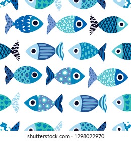 Cute fish.  Kids background. Seamless pattern. Can be used in textile industry, paper, background, scrapbooking.