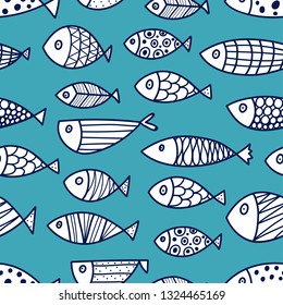 Cute fish.  Kids background. Seamless pattern. Can be used in textile industry, paper, background, scrapbooking.