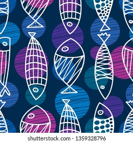 Cute fish.  Kids background. Seamless pattern.  Can be used for wallpaper, textile, invitation card, wrapping, web page background.