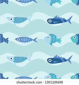 Cute fish. Kids background. Seamless pattern. Can be used in textile industry, paper, background, scrapbooking